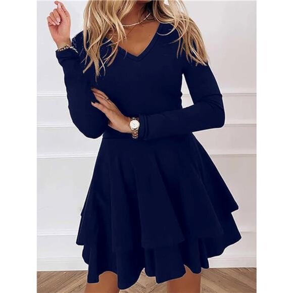 V-Neck Layered Ruffle Mini Dress - Picture 10 of 16